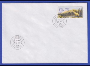 Zypern Amiel-ATM 1999 Mi-Nr. 4 Aut.-Nr. 003 Wert 0,75 auf blanco-FDC 
