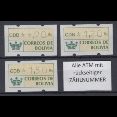 Bolivien / Bolivia ATM Satz 90-120-150 **. Alle ATM mit Zählnummer !