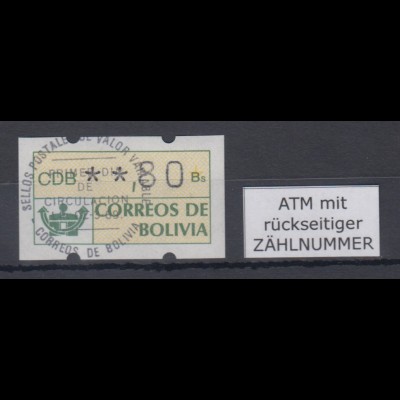 Bolivien / Bolivia ATM Wert 80 mit ET-O LP. ATM mit Zählnummer.