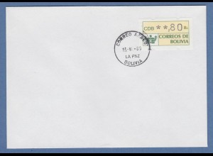 Bolivien / Bolivia ATM Wert 80 auf blanco-Brief , Tages-O La Paz 13.6.89
