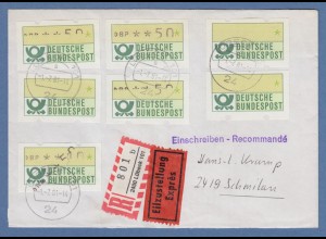 ATM 1.1 Einschreibe-Eil-Brief frankiert mit div. Abarten, LÜBECK 101, 1.7.81
