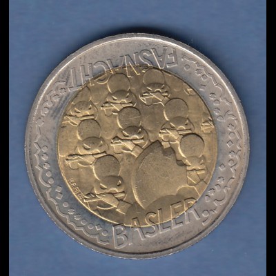 Schweiz Bimetall-Münze 5 Franken Basler Fasnacht 2000