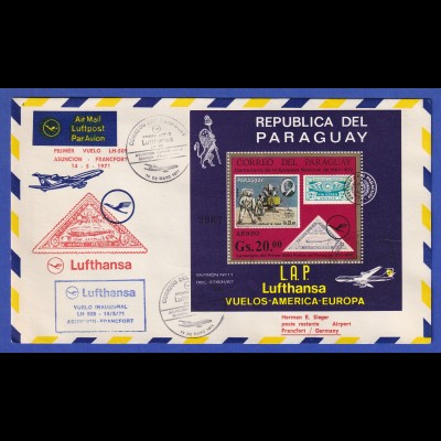 Lufthansa-Erstflugbeleg B707 LH 509 1971 mit Paraguay Block Nr. ??? 