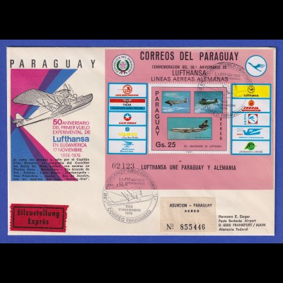 Paraguay 1976 Blockausgabe 50 Jahre Lufthansa Mi.-Nr. Bl. 274 auf Souvenir-Brief