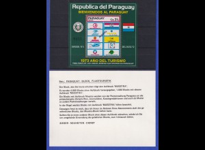 Paraguay 1974 Blockausgabe Bl. 217 Jahr des Tourismus mit Aufdruck MUESTRA **