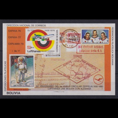 Bolivien 1976 Blockausgabe 50 Jahre Lufthansa / Apollo 11 Mi.-Nr. Block 105 **