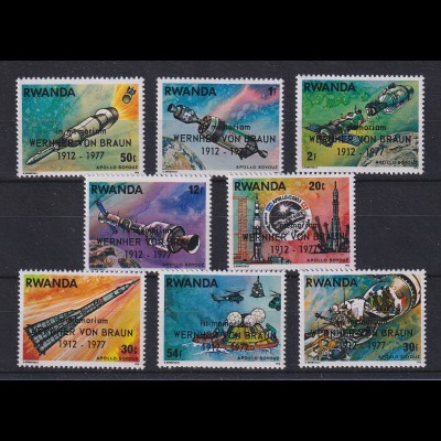 Ruanda Raumfahrt, zum Tod von Wernher von Braun 1912-1977 Satz 8 Werte ** 