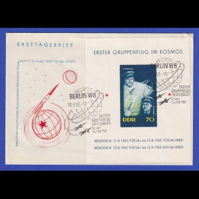 DDR 1962 Erster Gruppenflug im Kosmos Mi.-Nr. Block 17 auf FDC 