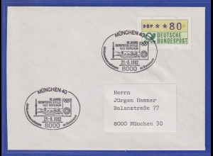 Deutschland ATM Blaue Münchner 80-Pfg-Wert EF mit Olympia-So.-O. 21.8.1982