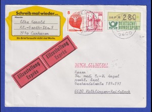 Dreister Postbetrug: ATM mit handgemaltem Wert 280 auf Eilbrief verwendet, 1981