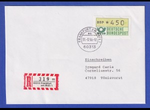 ATM 1.2 Typ N Wert 450 auf R-Brief nach Tönisvorst, O Frankfurt 31.3.94