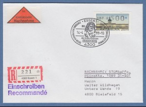 ATM Berlin Wert 500 auf R-NN-Brief mit Sonder-O ESSEN 14.4.88 PREUSSEN-SCHAU