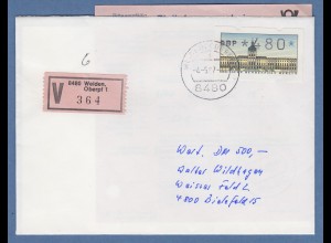 ATM Berlin Wert 480 auf Wertbrief mit Ersttags-Tages-O Weiden 4.5.87