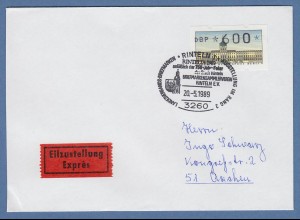 ATM Berlin Wert 600 auf Expres-Brief mit So.-O RINTELN 750-Jahrfeier 20.5.89