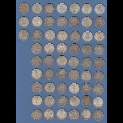 Dt. Kaiserreich Posten 57 Stück Silbermünzen 1 Mark Dt. Kaiserreich 