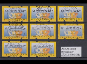 ATM Deutschland Mi-Nr. 3.2 Tastensatz 8 Werte 10-440 mit ZN und schönen Stempeln