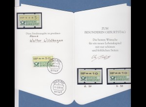 Deutschland ATM Mi.-Nr. 1 F Fehlverwendung N24, 3 ATM in personalisiertem Folder