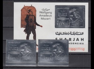 Sharjah 1971 Wolfgang Amadeus Mozart Mi.-Nr. 734 A/B und Block 76B ** 