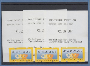 ATM Posthörner Mi.-Nr. 4.1 Lot 3 Programm-Werte 1,02 - 2,05 - 2,56 ** mit AQ