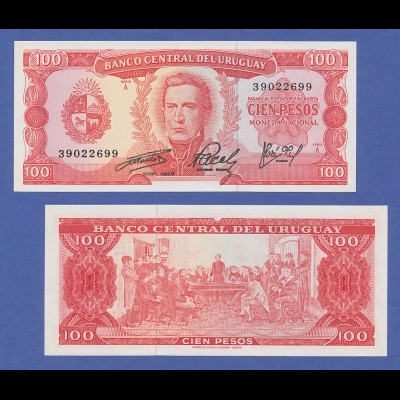 Banknote Uruguay 100 Pesos (1967) in bankfrischer Erhaltung ! 
