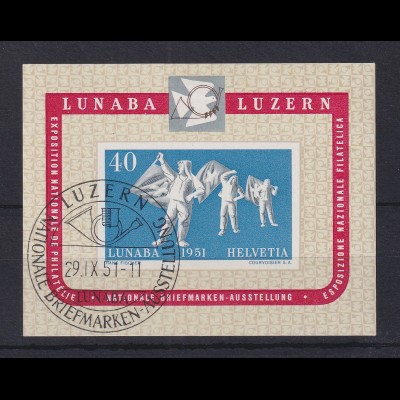 Schweiz 1951 LUNABA Luzern Mi.-Nr. Block 14 mit Ersttags-Sonderstempel