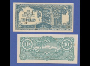 Banknote Malaya japanische Besetzung 1942-44, 10 Dollar in guter Erhaltung ! 