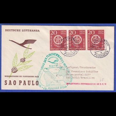 Erstflugbeleg Lufthansa Sieger-Kat.-Nr. 68 vom 15.8.1956 Düsseldorf-Sao Paulo