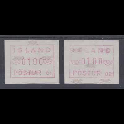 Island Frama-ATM 1.Ausgabe 1983, Aut.-Nr. 01 und 02, je eine ATM **