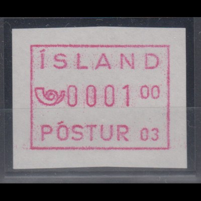 Island Frama-ATM 3.Ausgabe 1993, Aut.-Nr. 03 Abart weisses Papier, Mi.-Nr. 2 XI