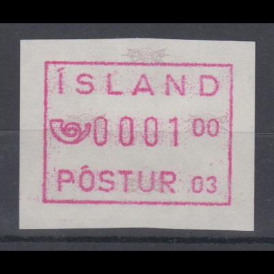 Island Frama-ATM 3.Ausgabe 1993, Aut.-Nr. 03 Mi.-Nr. 2.1