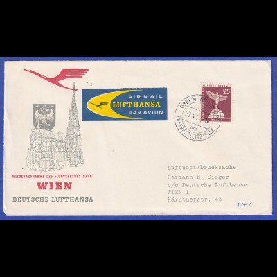 Erstflugbeleg Lufthansa Sieger-Kat.-Nr. 104C vom 23.4.1957 München-Wien