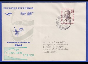 Erstflugbeleg Lufthansa Sieger-Kat.-Nr. 111 vom 1.4.1958 München-Zürich