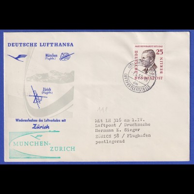 Erstflugbeleg Lufthansa Sieger-Kat.-Nr. 111 vom 1.4.1958 München-Zürich