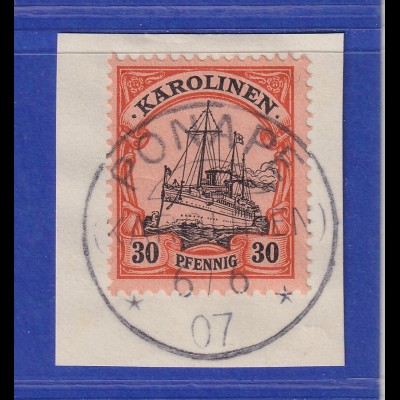 Karolinen 30-Pfennig-Wert Mi.-Nr. 12 mit ideal-O PONAPE 6.6.07 auf Briefstück