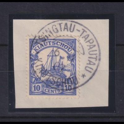 Deutsche Kolonien Kiautschou 10 Cent Mi-Nr. 21 gest. TSINGTAU auf Briefstück