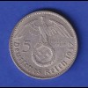 5-Reichsmark Silbermünze Hindenburg mit Hakenkreuz 1937 A