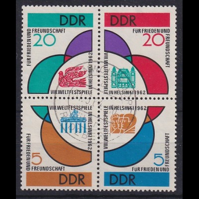 DDR 1962 Weltfestspiele der Jugend Mi.-Nr. 901-04 Viererblock O KLEINWOLMSDORF