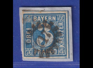 Altdeutschland Bayern 3 Kreuzer blau Mi-Nr. 2 II Mühlradstempel 17