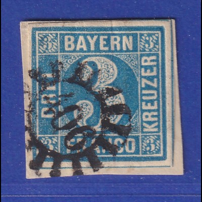Altdeutschland Bayern 3 Kreuzer blau Mi-Nr. 2 II mit Mühlradstempel 406