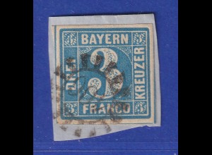 Altdeutschland Bayern 3 Kreuzer blau Mi-Nr. 2 II Mühlradstempel 406