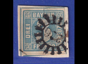 Altdeutschland Bayern 3 Kreuzer blau Mi-Nr. 2 II , Mühlradstempel 226