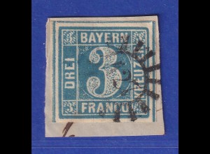 Altdeutschland Bayern 3 Kreuzer blau Mi-Nr. 2 II , Mühlradstempel 427
