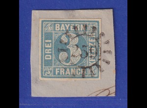 Altdeutschland Bayern 3 Kreuzer blau Mi-Nr. 2 II , Mühlradstempel 259