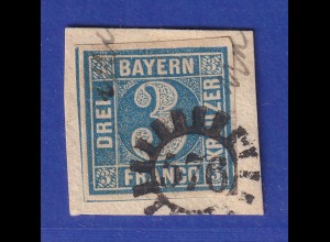 Altdeutschland Bayern 3 Kreuzer blau Mi-Nr. 2 II , Mühlradstempel 576