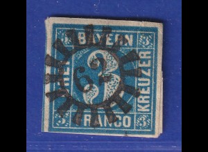 Altdeutschland Bayern 3 Kreuzer blau Mi-Nr. 2 II mit Mühlradstempel 62