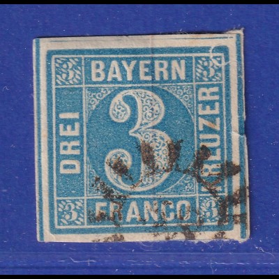 Altdeutschland Bayern 3 Kreuzer blau Mi-Nr. 2 II Mühlradstempel 18 ansehen!