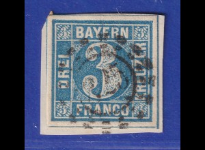 Altdeutschland Bayern 3 Kreuzer blau Mi-Nr. 2 II , offener Mühlradstempel 325