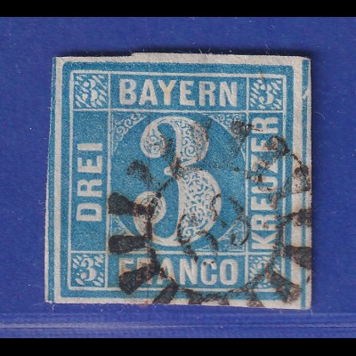 Altdeutschland Bayern 3 Kreuzer blau Mi-Nr. 2 II mit Mühlradstempel 69