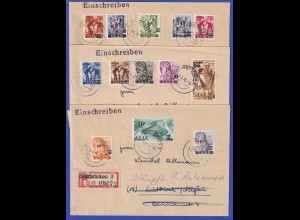 Saarland 1947 Aufdruck-Ausgabe Mi.-Nr. 226-238 Type II Satz auf 3 R-Briefen