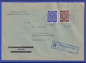All.-Besetzung R-Brief gelaufen von Thüngen nach Brebach / Saar 18.5.47